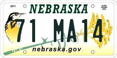NE license plate 71MA14