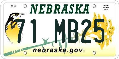NE license plate 71MB25