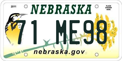 NE license plate 71ME98