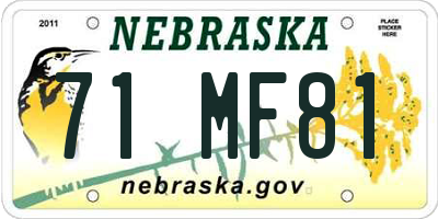 NE license plate 71MF81