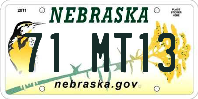 NE license plate 71MT13