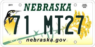 NE license plate 71MT27