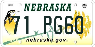 NE license plate 71PG60