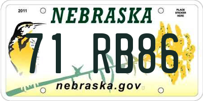 NE license plate 71RB86