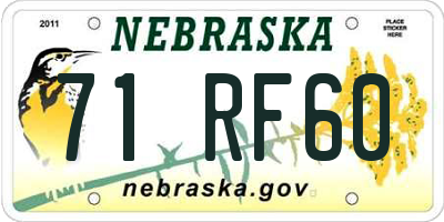 NE license plate 71RF60