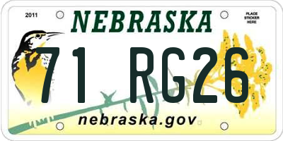 NE license plate 71RG26