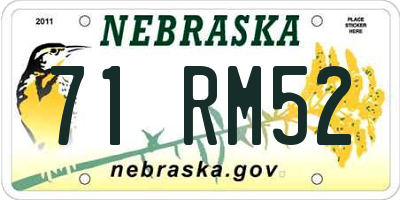 NE license plate 71RM52