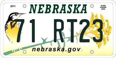 NE license plate 71RT23