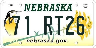 NE license plate 71RT26