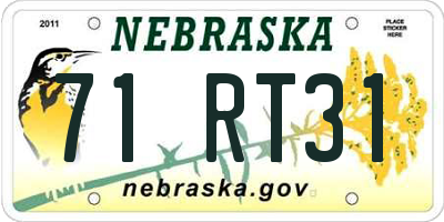 NE license plate 71RT31