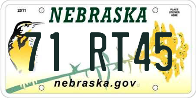 NE license plate 71RT45