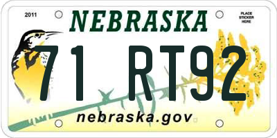 NE license plate 71RT92