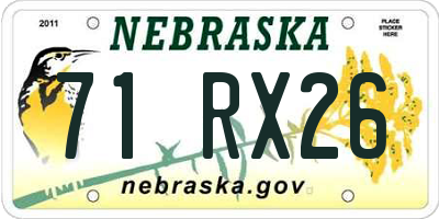 NE license plate 71RX26