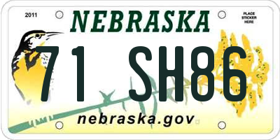 NE license plate 71SH86
