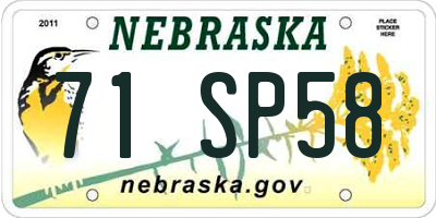 NE license plate 71SP58