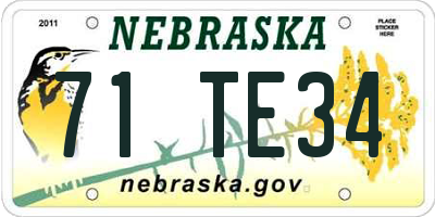 NE license plate 71TE34