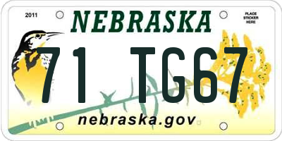 NE license plate 71TG67