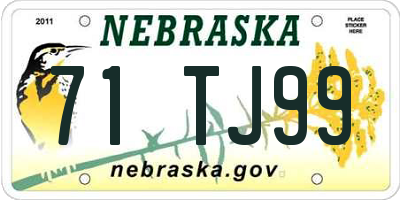 NE license plate 71TJ99