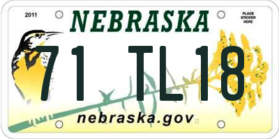 NE license plate 71TL18