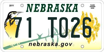 NE license plate 71TO26