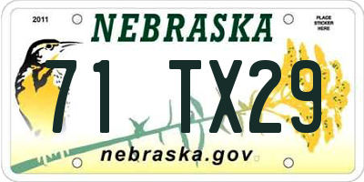 NE license plate 71TX29