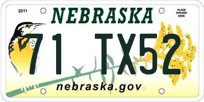 NE license plate 71TX52