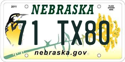 NE license plate 71TX80