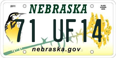 NE license plate 71UF14