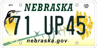 NE license plate 71UP45