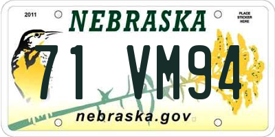 NE license plate 71VM94