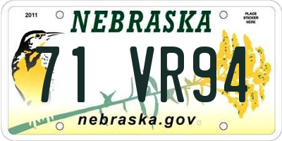 NE license plate 71VR94