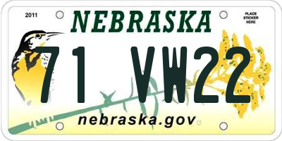 NE license plate 71VW22