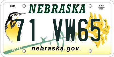 NE license plate 71VW65