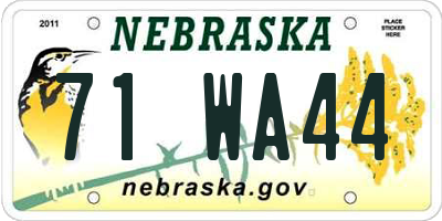 NE license plate 71WA44