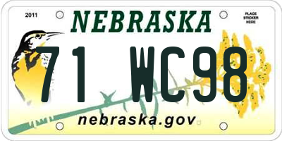 NE license plate 71WC98