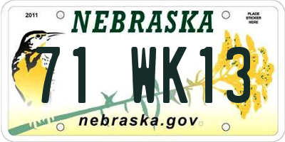 NE license plate 71WK13