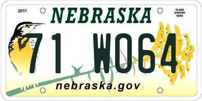 NE license plate 71WO64