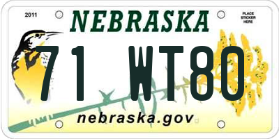 NE license plate 71WT80