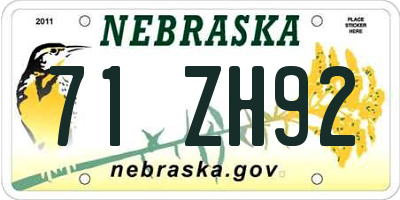 NE license plate 71ZH92