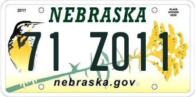 NE license plate 71ZO11
