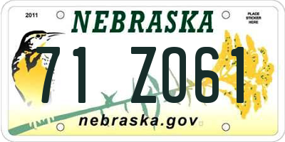 NE license plate 71ZO61