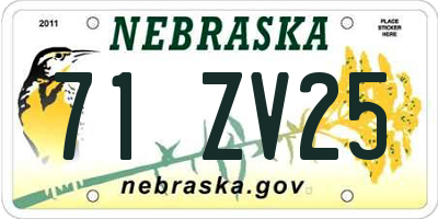 NE license plate 71ZV25