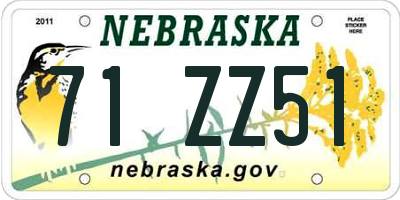 NE license plate 71ZZ51
