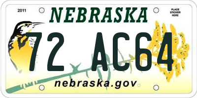 NE license plate 72AC64