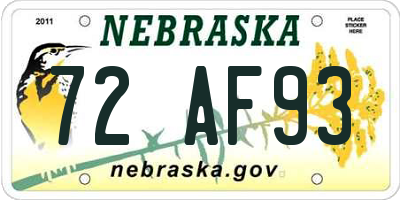 NE license plate 72AF93