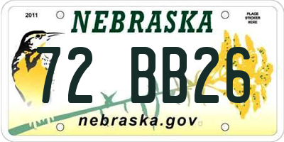 NE license plate 72BB26