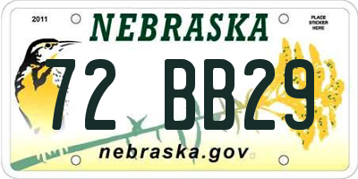 NE license plate 72BB29