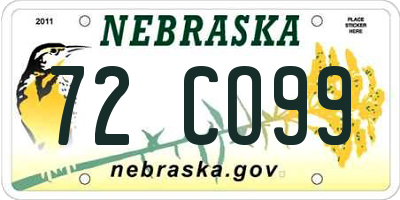 NE license plate 72CO99