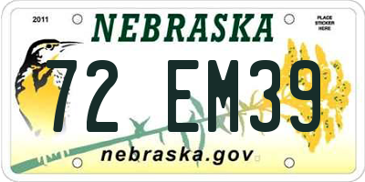 NE license plate 72EM39