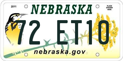 NE license plate 72ET10